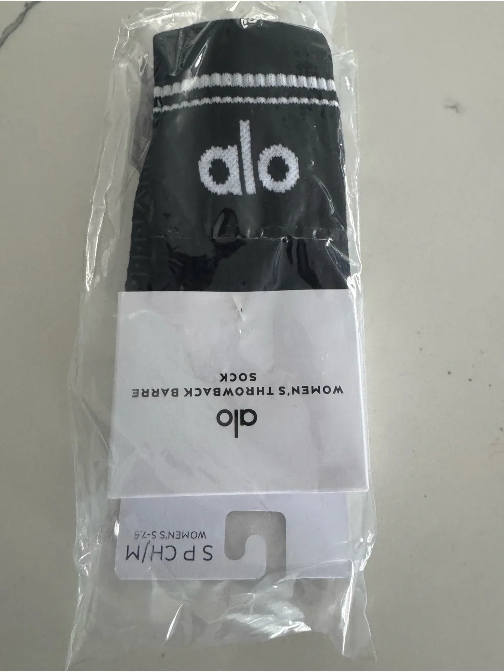 ALO Yoga Black Throwback Barre Crew Grip Socks with White Logo